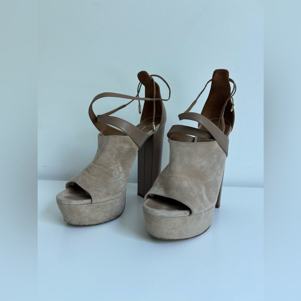 Aquazzura Suede Platform Sandal with Leather Straps - 38.5, fits like US 9/9.5